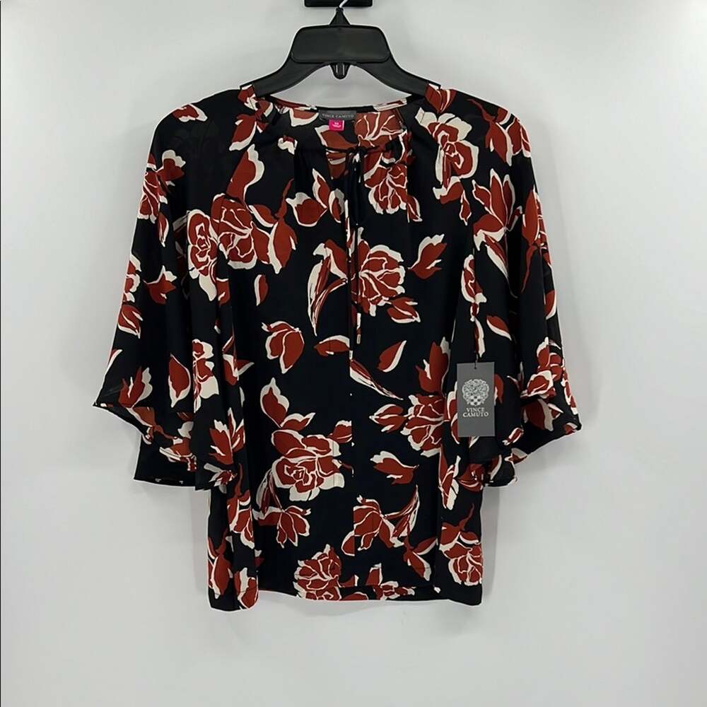 Vince Camuto Women's Tie Neck Floral Blouse - Black/Rust - XS - NWT